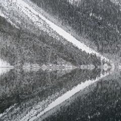 Erkannt? Hier spiegelt sich der Berg mit Bäumen und Schnee in der glatten Wasserfläche. Plansee Nov 2017